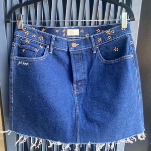 Mother denim skirt with embroidery